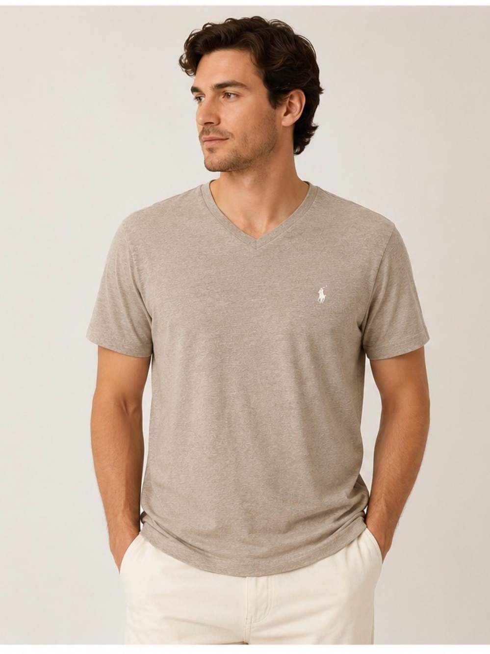 Polo by Ralph Lauren Short-Sleeve V-Neck Tee in Taupe Heather
